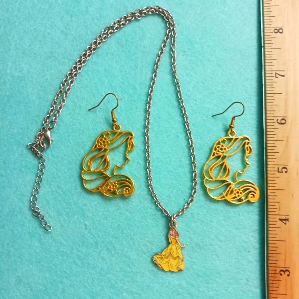 Vintage Disney Belle Necklace and "Inspired By" Earrings